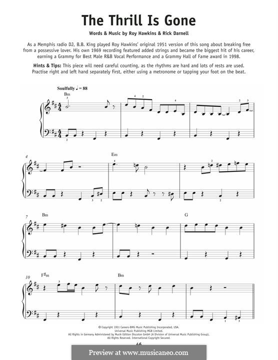 The Thrill Is Gone (B.B. King): For piano by Rick Darnell, Roy Hawkins