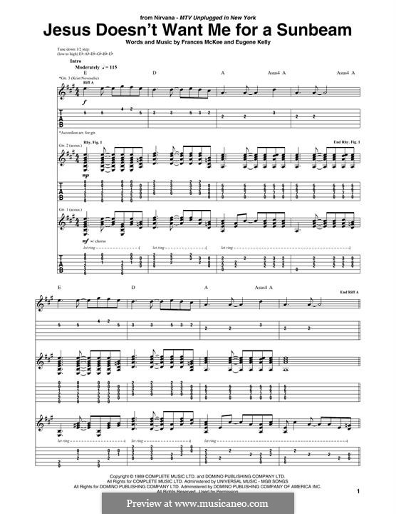 Jesus Doesn't Want Me for a Sunbeam (Nirvana): For guitar by Edward Harry Kelly, Frances McKee