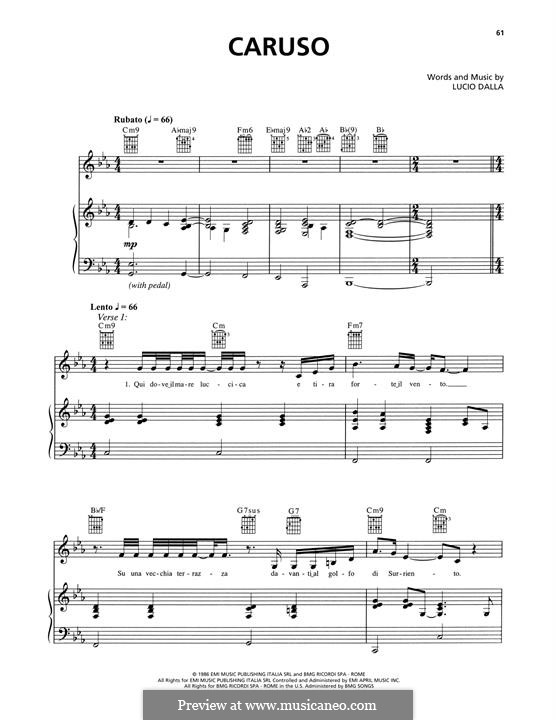 Caruso: For voice and piano (or guitar) by Lucio Dalla