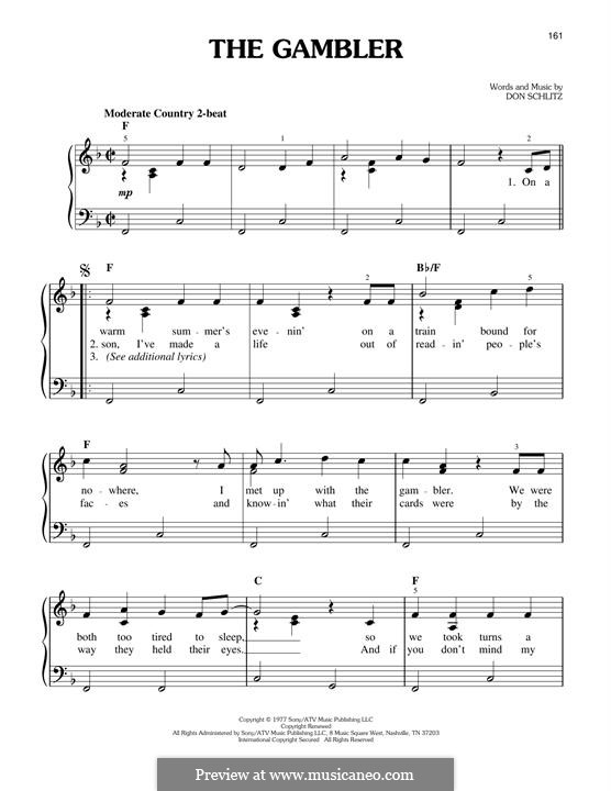 The Gambler (Kenny Rogers): For piano by Don Schlitz