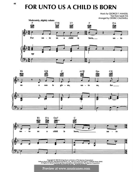 No.12 For Unto Us a Child is Born: For voice and piano (or guitar) by Georg Friedrich Händel