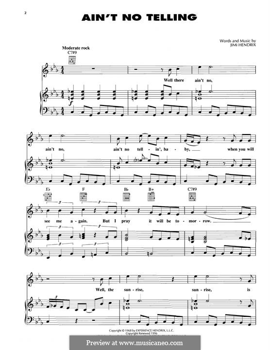 Ain't No Telling: For voice and piano (or guitar) by Jimi Hendrix