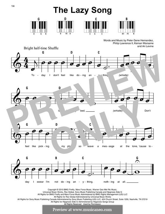 The Lazy Song: For piano by Ari Levine, Keinan Abdi Warsame, Bruno Mars, Philip Lawrence