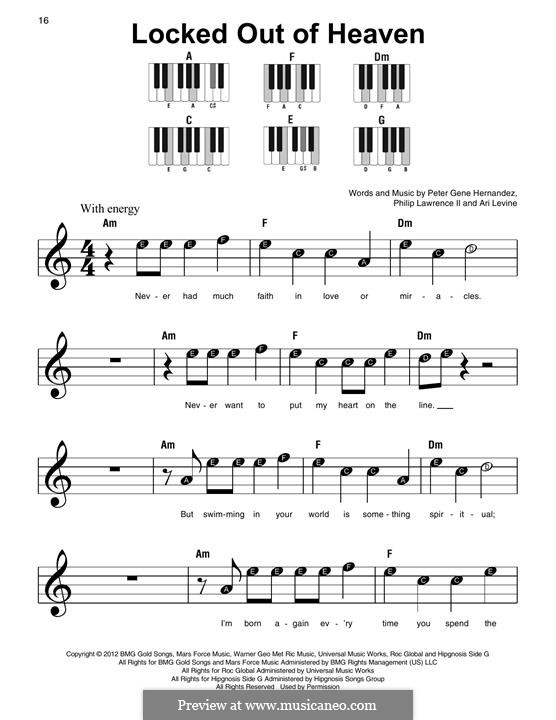 Locked Out of Heaven: For piano by Ari Levine, Bruno Mars, Philip Lawrence