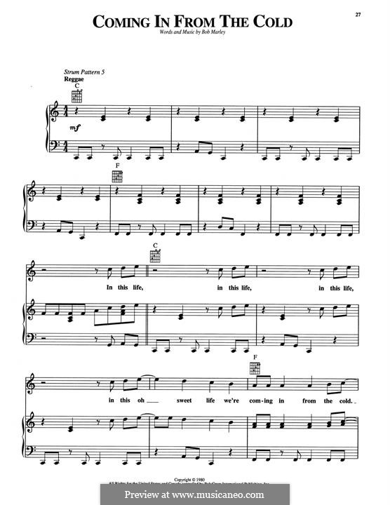 Coming in from the Cold: For voice and piano (or guitar) by Bob Marley