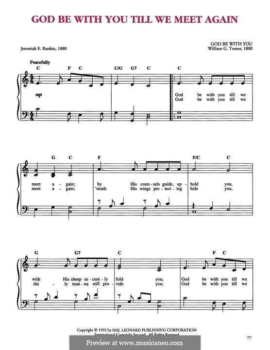 God Be with You Till We Meet Again: For piano by William Gould Tomer