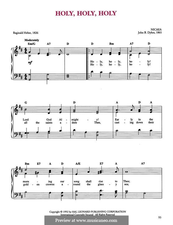 Holy, Holy, Holy! Lord God Almighty: For piano by John Bacchus Dykes