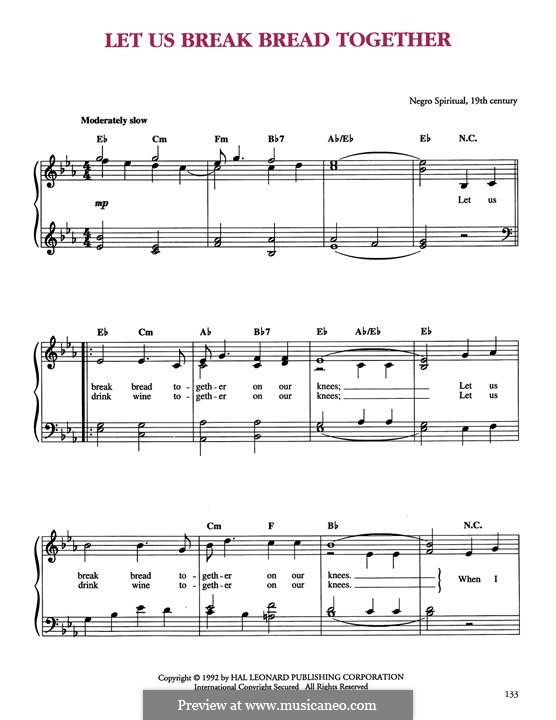 Let Us Break Bread Together: For piano by folklore