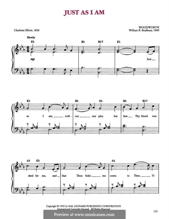 Just as I am: For piano by William Batchelder Bradbury