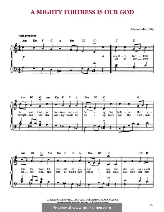 A Mighty Fortress Is Our God: For piano by Martin Luther
