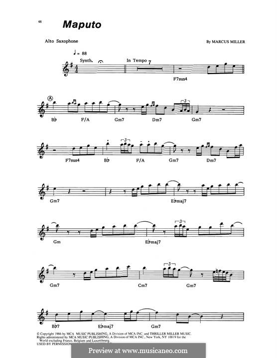 Maputo: For alto saxophone by Marcus Miller