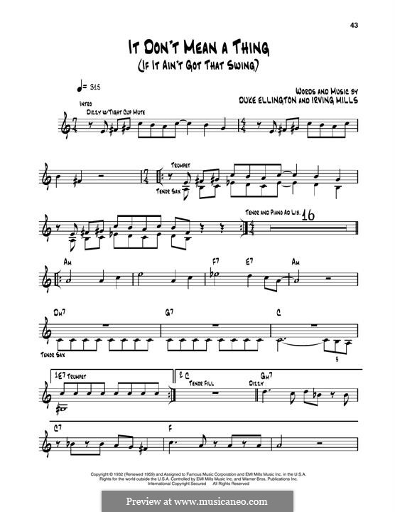 It Don't Mean a Thing (If It Ain't Got That Swing): For trumpet by Irving Mills, Duke Ellington