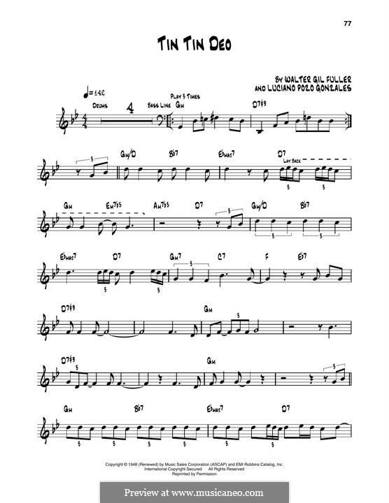 Tin Tin Deo (Oscar Peterson): For trumpet (Dizzy Gillespie) by Luciano Pozo Gonzales, Walter Gil Fuller