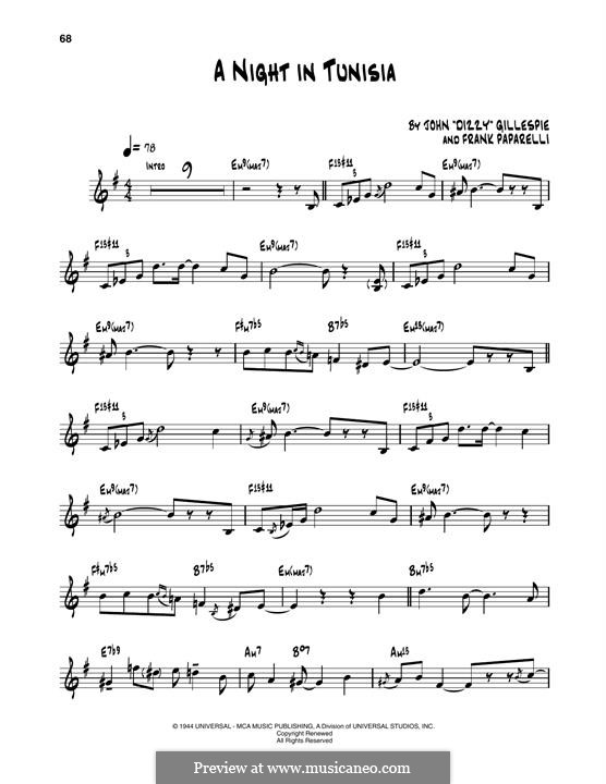 A Night In Tunisia: For trumpet by Dizzy Gillespie, Frank Paparelli