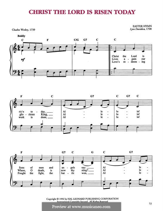 Christ the Lord Is Risen Today: For piano by folklore