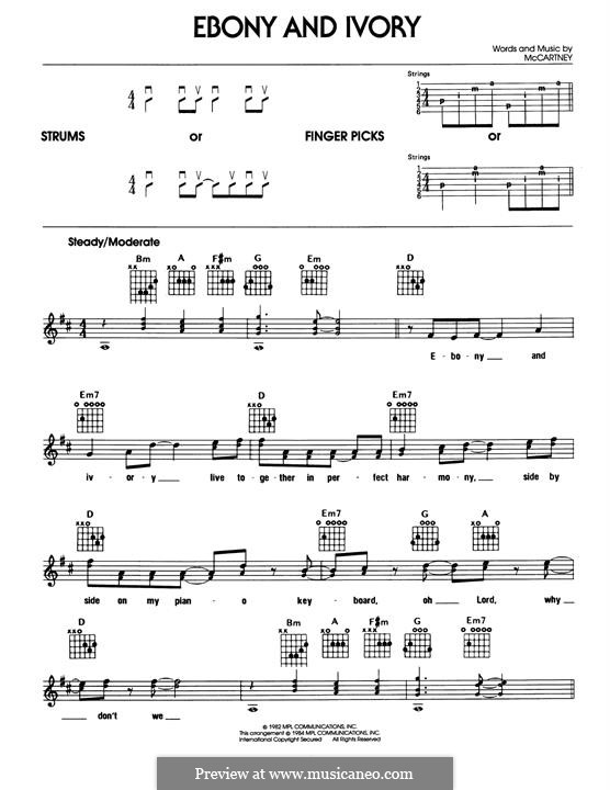 Ebony and Ivory: For guitar by Paul McCartney