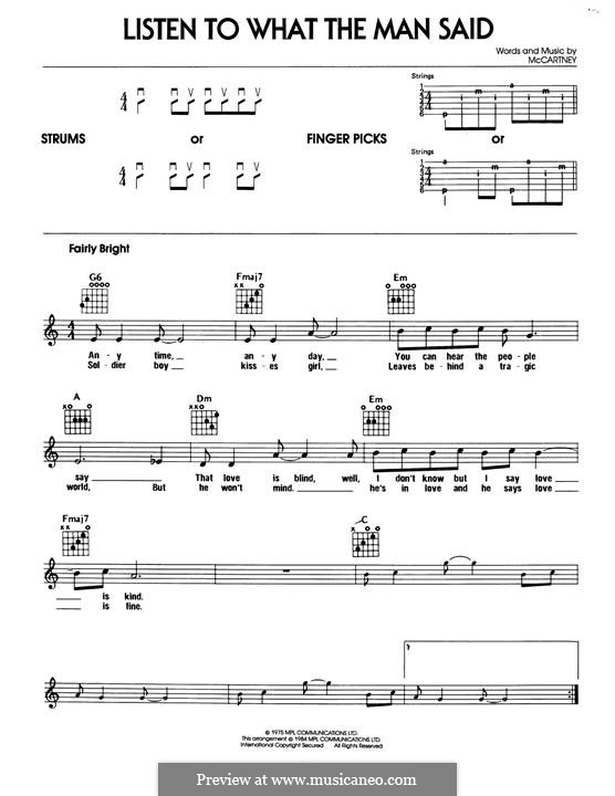 Listen to What the Man Said (Wings): For guitar by Linda McCartney, Paul McCartney