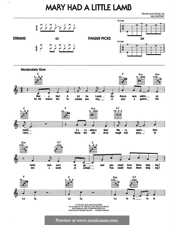 Mary Had a Little Lamb (Wings): For guitar by Linda McCartney, Paul McCartney