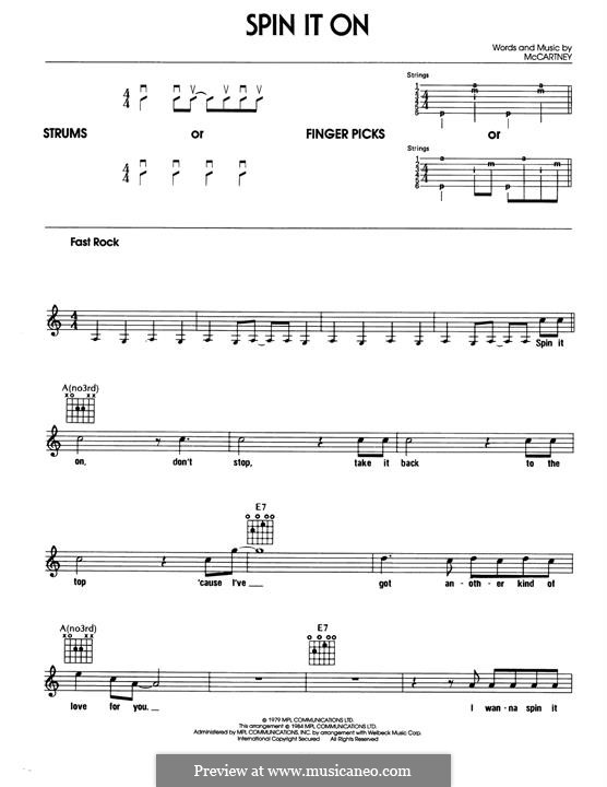 Spin it on (Wings): For guitar by Paul McCartney