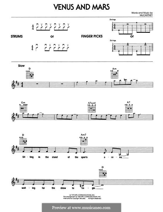 Venus and Mars (Wings): For guitar by Linda McCartney, Paul McCartney