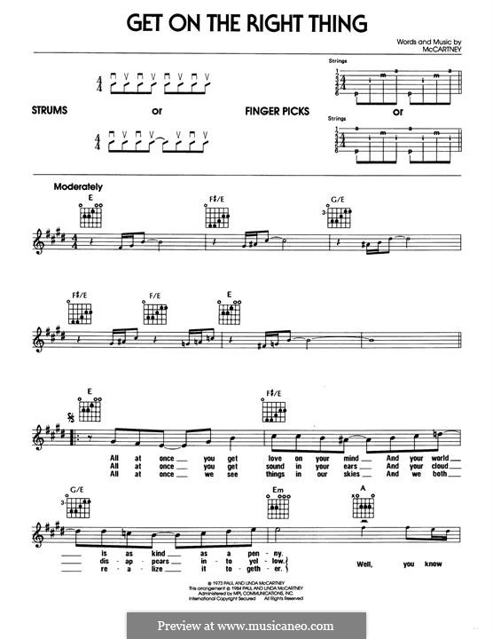 Get on the Right Thing (Wings): For guitar by Linda McCartney, Paul McCartney
