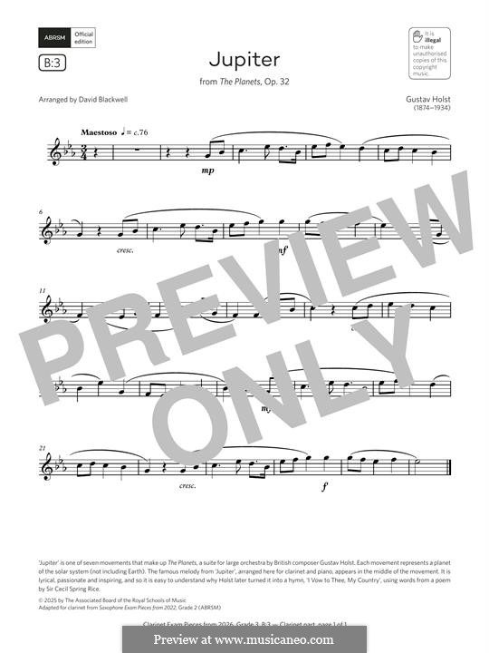 Jupiter: For clarinet by Gustav Holst
