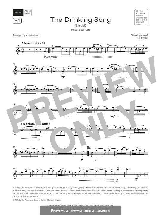 Libiamo ne'lieti calici (Brindisi): For clarinet by Giuseppe Verdi