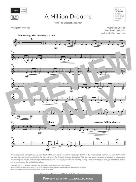 A Million Dreams (from The Greatest Showman): For clarinet by Justin Paul, Benj Pasek
