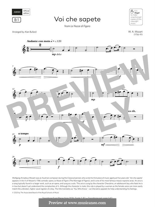 Voi, che sapete: For alto saxophone by Wolfgang Amadeus Mozart