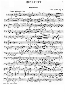 Piano Quartet No.1 in D Major, B.53 Op.23: Cello part by Antonín Dvořák