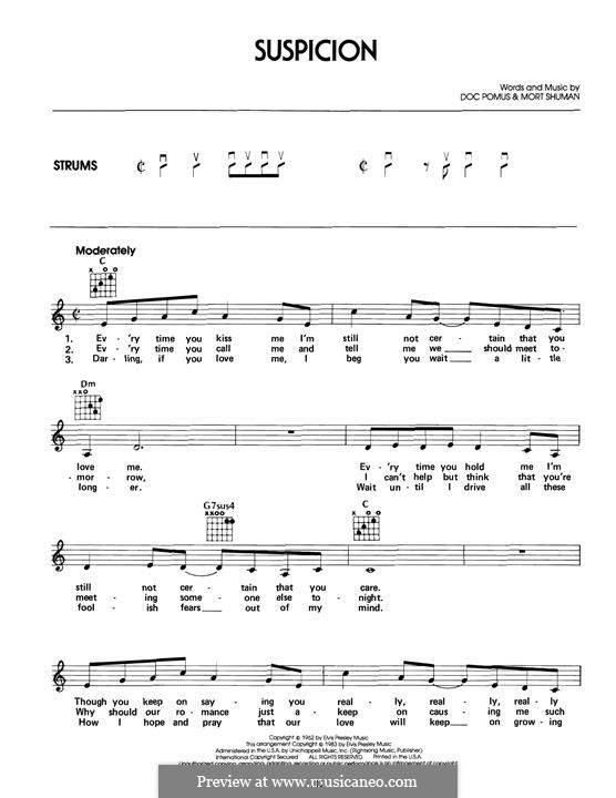 Suspicion (Elvis Presley): For guitar by Doc Pomus, Mort Shuman