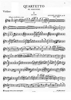 Piano Quartet No.1 in D Major, B.53 Op.23: Violin I part by Antonín Dvořák