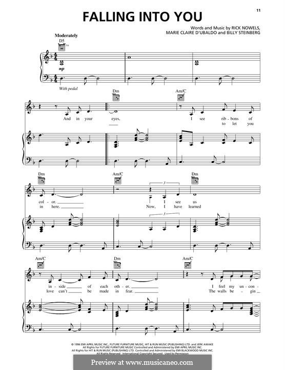 Falling Into You (Celine Dion): For voice and piano (or guitar) by Billy Steinberg, Marie-Claire D'Ubaldo, Rick Nowels