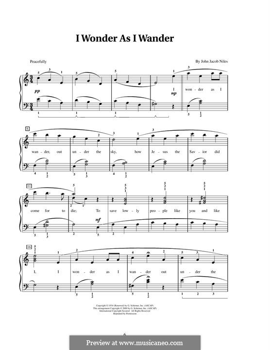 I Wonder as I Wander: For piano by John Jacob Niles