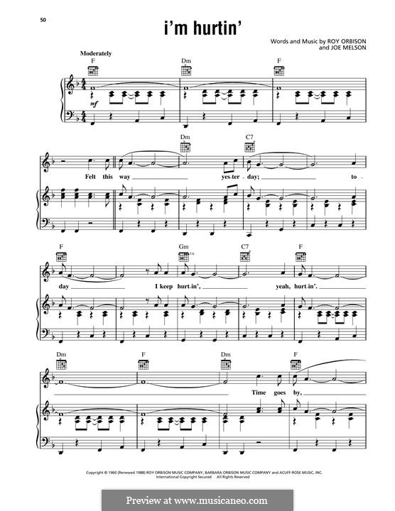 I'm Hurtin': For voice and piano (or guitar) by Joe Melson