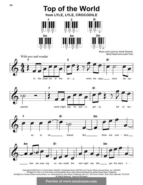 Top Of The World (from Lyle, Lyle, Crocodile): For piano by Justin Paul, Benj Pasek