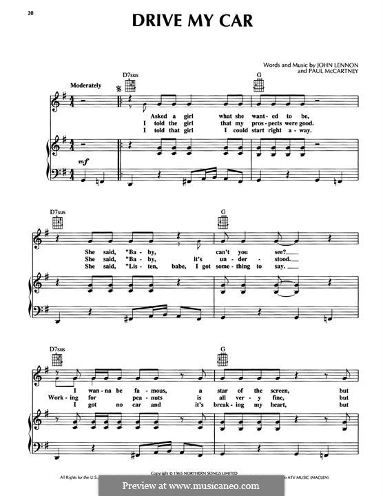 Drive My Car (The Beatles): For voice and piano (or guitar) by John Lennon, Paul McCartney