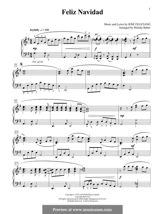 Feliz Navidad: For piano by José Feliciano