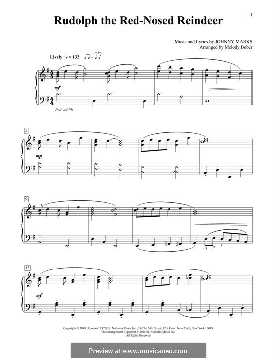 Rudolph the Red-Nosed Reindeer (Piano version): For a single performer by Johnny Marks