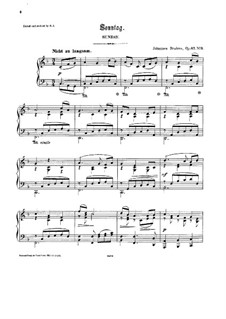Five Songs, Op.47: No.3 Sonntag (Sunday), for Piano by Johannes Brahms