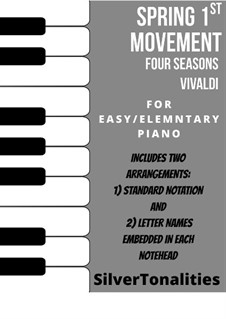 Violin Concerto No.1 in E Major 'La primavera' (Printable Scores), RV 269: Movement I, fo easy/elementary piano sheet music combo by Antonio Vivaldi
