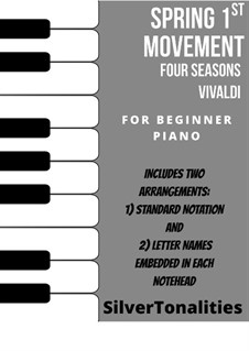 Violin Concerto No.1 in E Major 'La primavera' (Printable Scores), RV 269: Movement I, for beginner piano sheet music combo by Antonio Vivaldi