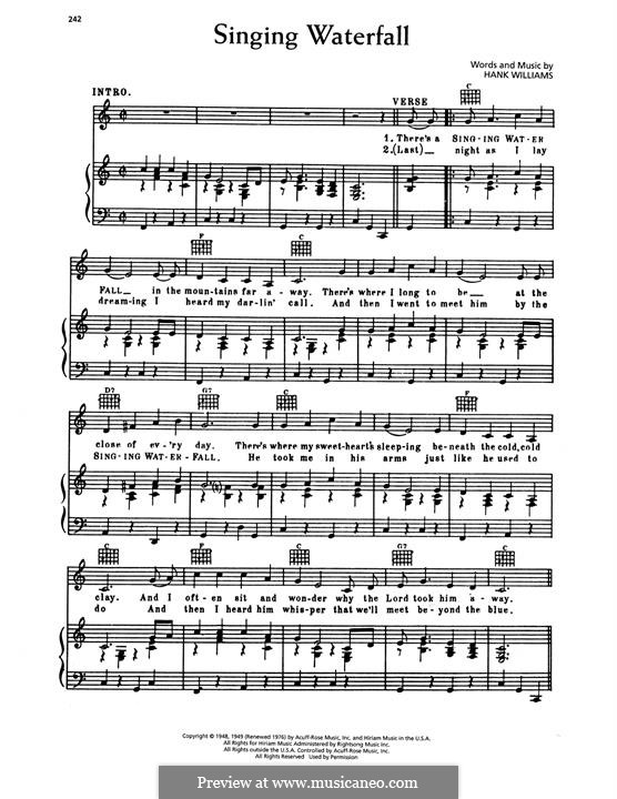 Singing Waterfall: For voice and piano (or guitar) by Hank Williams