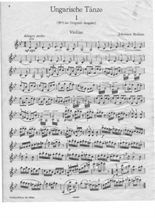 Dance No.1 in G Minor: For violin and piano – violin part by Johannes Brahms