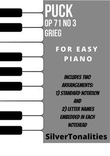 Lyric Pieces, Op.71: No.3 Puck, for easy piano sheet music combo by Edvard Grieg