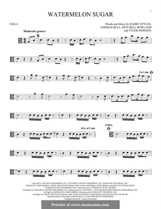Watermelon Sugar (Harry Styles): For viola by Tom Hull, Tyler Sam Johnson, Mitch Rowland