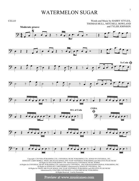 Watermelon Sugar (Harry Styles): For cello by Tom Hull, Tyler Sam Johnson, Mitch Rowland
