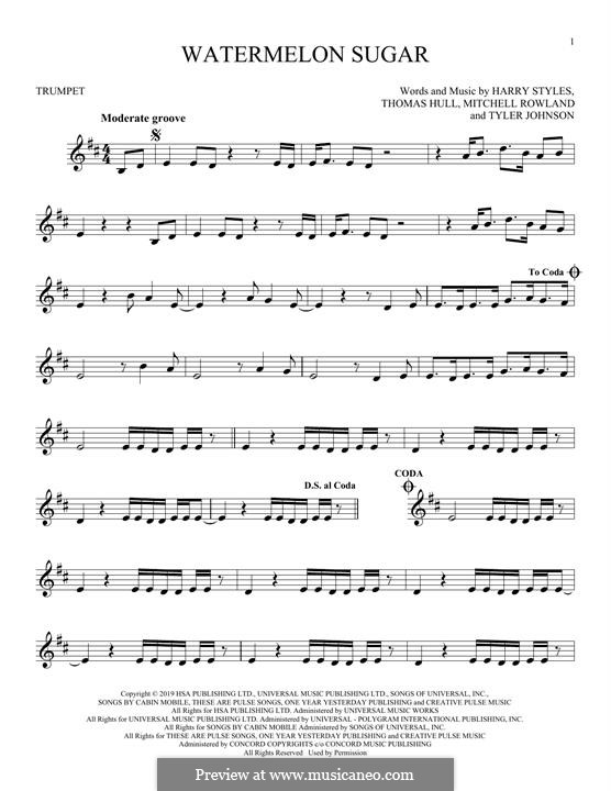 Watermelon Sugar (Harry Styles): For trumpet by Tom Hull, Tyler Sam Johnson, Mitch Rowland
