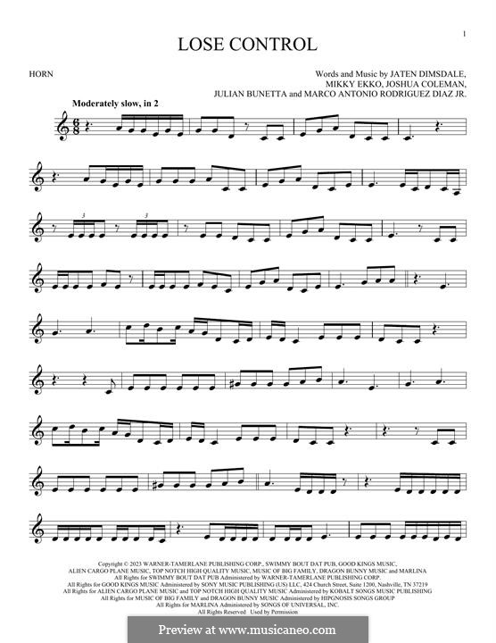 Lose Control: For horn by Joshua Coleman, Julian Bunetta, Mikky Ekko, Marco Antonio Rodriguez Diaz, Teddy Swims