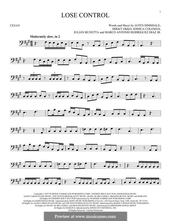 Lose Control: For cello by Joshua Coleman, Julian Bunetta, Mikky Ekko, Marco Antonio Rodriguez Diaz, Teddy Swims